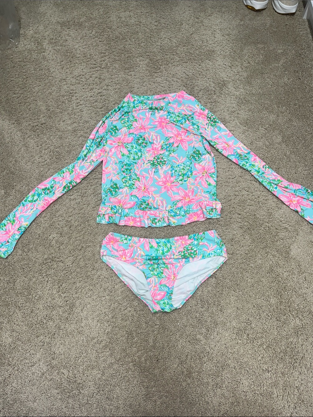 Lilly Pulitzer Girls Floral Long-Sleeve Rashguard Set in Pink & Aqua